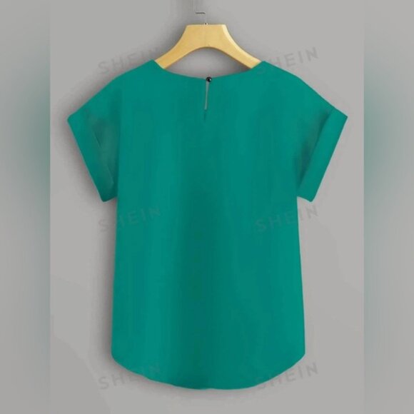 Plus Solid Roll Up Sleeve Blouse 1XL Teal 2/$14 or 3/$20 - Picture 2 of 4